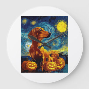 Grande Horloge Ronde Dachshund Rouge de la nuit étoilée de van gogh Hal