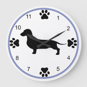 Grande Horloge Ronde Dachshund Silhouette