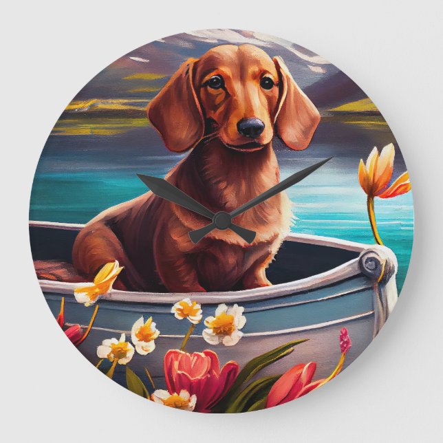 Grande Horloge Ronde Dachshund sur une pagaie : une aventure Pittoresqu (Recto)