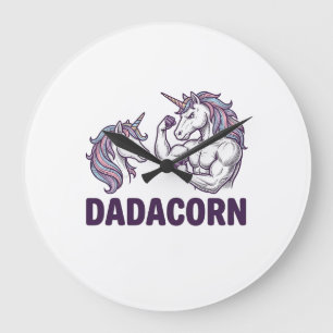 Grande Horloge Ronde Dadacorn Funny Licorne Papa Conception De T-Shirt