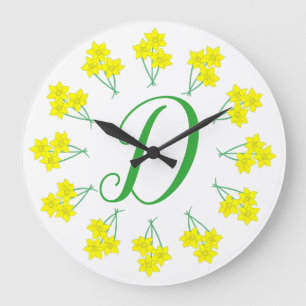 Grande Horloge Ronde Daffodiles Jaunes Fleurs de printemps Bunch initia