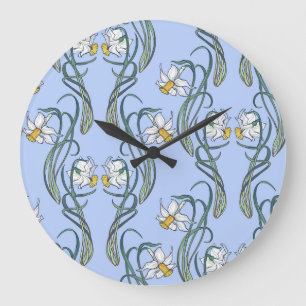 Grande Horloge Ronde Daffodils Art : Nouveau Printemps