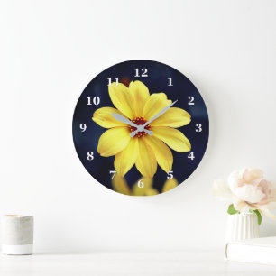 Grande Horloge Ronde Dahlia Jaune Elégante Citation Inspirationnelle Fl