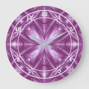 Grande Horloge Ronde Dahlia Purple Lait Blanc Nuages Abstrait Motif
