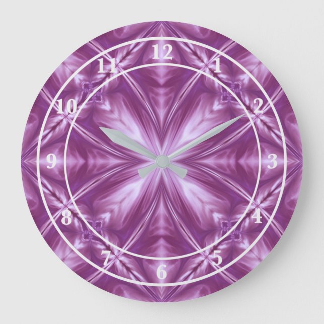Grande Horloge Ronde Dahlia Purple Lait Blanc Nuages Abstrait Motif (Recto)