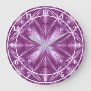 Grande Horloge Ronde Dahlia Purple Lait Blanc Nuages Abstrait Motif