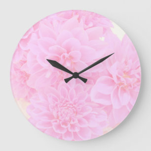 Grande Horloge Ronde Dahlias En Rose Doux