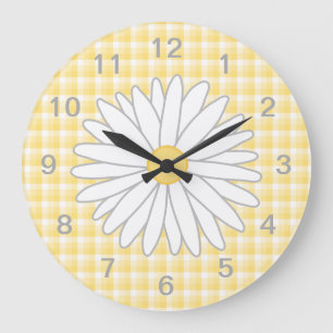 Grande Horloge Ronde Daisy Flower à Yellow et White.
