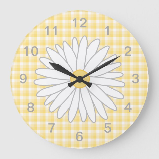 Grande Horloge Ronde Daisy Flower à Yellow et White. (Recto)
