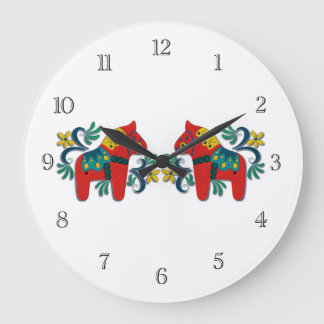 Grande Horloge Ronde Dala suédois Cheval jumeaux
