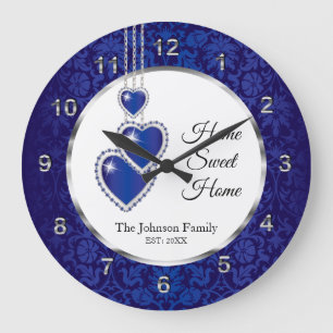 Grande Horloge Ronde Damas bleu avec les coeurs - Accueil Sweet Home