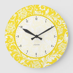 Grande Horloge Ronde Damas Florales Vintages Jaunes Et Blanches