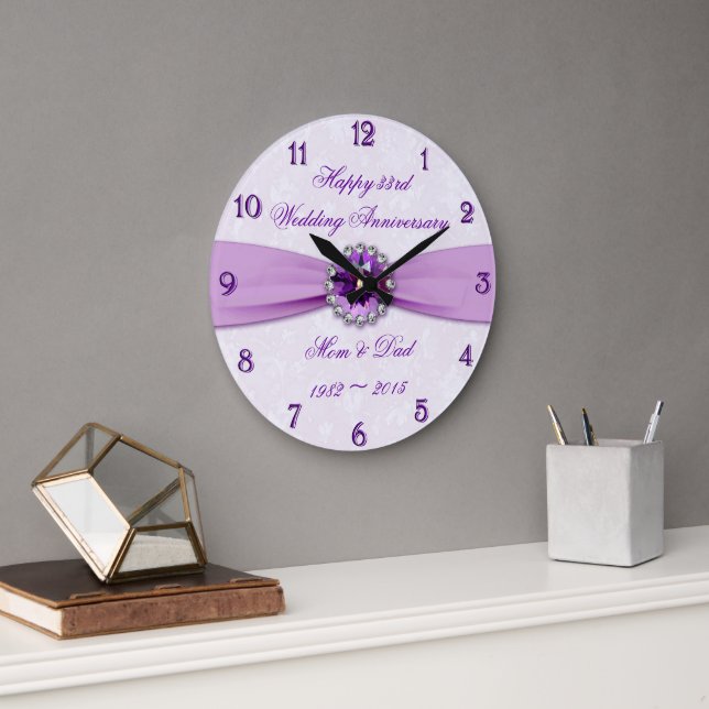 Grande Horloge Ronde Damask 33 Wedding Anniversary Wall Clock (Bureau)