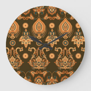 Grande Horloge Ronde Damask Floral : Style Vintage sans couture