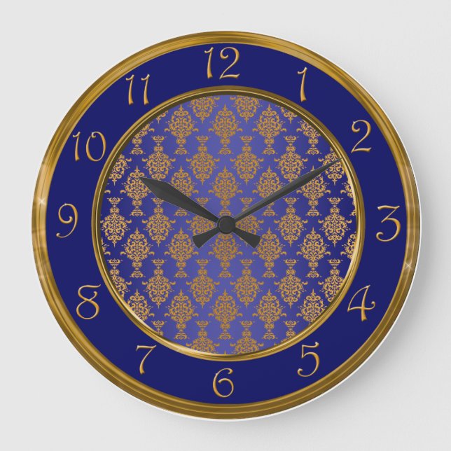 Grande Horloge Ronde Damask Gold sur les chiffres bleus royaux (Recto)