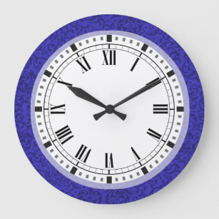 Grande Horloge Ronde Damassé florale de jardin de Tudor de bleu de