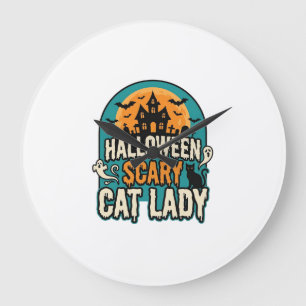 Grande Horloge Ronde Dame de chat Halloween Épouvantable Maison hantée
