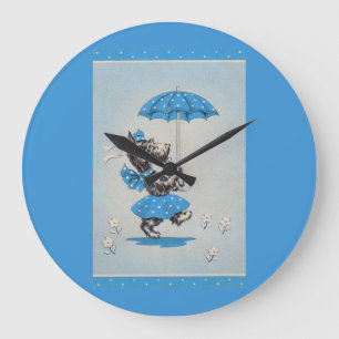 Grande Horloge Ronde Dame de chien écossaise portant un parapluie