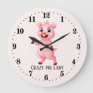 Grande Horloge Ronde dame de porc folle ajouter du texte