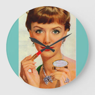 Grande Horloge Ronde Dame rouge à lèvres des années 1960