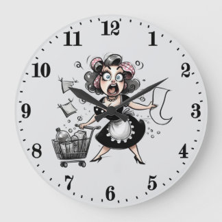 Grande Horloge Ronde Dame vintage drole accro au shopping