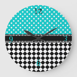 Grande Horloge Ronde Damier bleu de point