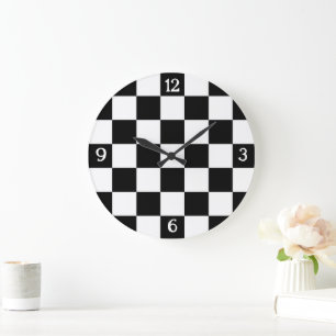 Grande Horloge Ronde Damier noir blanc géométrique rétro avec des nombr