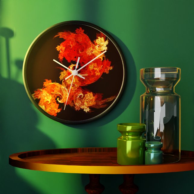 Grande Horloge Ronde Dancing Firebirds Abstract Art Round (Dancing Firebirds Abstract Art Round Wall Clock)