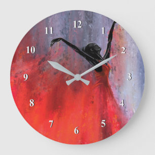 Grande Horloge Ronde Dancing Lady in Red - Abstraite peinture originale