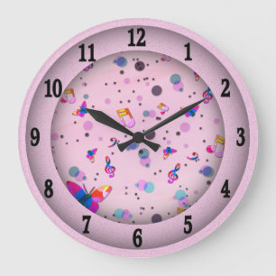 Grande Horloge Ronde Dancing Music of Colors Pink with Black Numbers