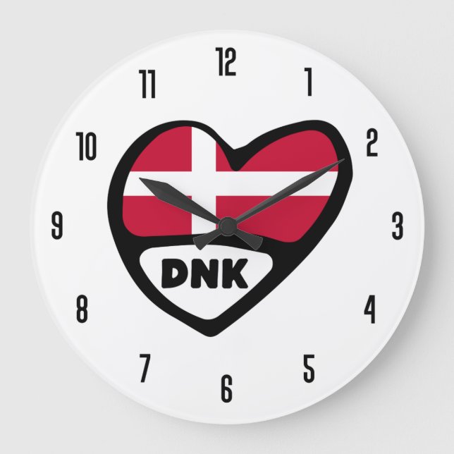 Grande Horloge Ronde Danemark Code pays DNK Coeur du drapeau (Recto)