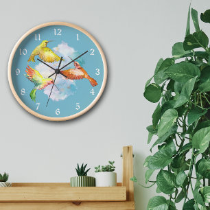 Grande Horloge Ronde Danse des colibris arc en ciel