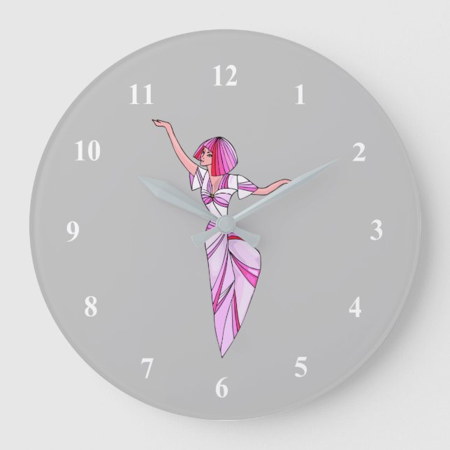Grande Horloge Ronde Danseur rose funky fille avec cheveux roses (Recto)