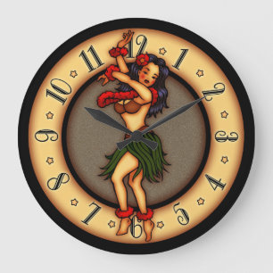 Grande Horloge Ronde Danseur vintage de danse polynésienne d'art de