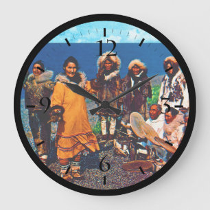 Grande Horloge Ronde Danseurs esquimaux vintage USA Alaska