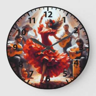 Grande Horloge Ronde Danseuse de Flamenco Groupe de Musique Espagnole