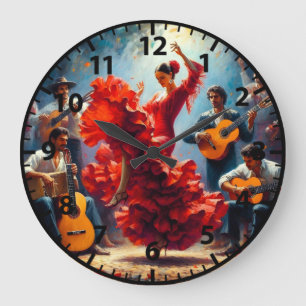Grande Horloge Ronde Danseuse de Flamenco Groupe de Musique Espagnole 