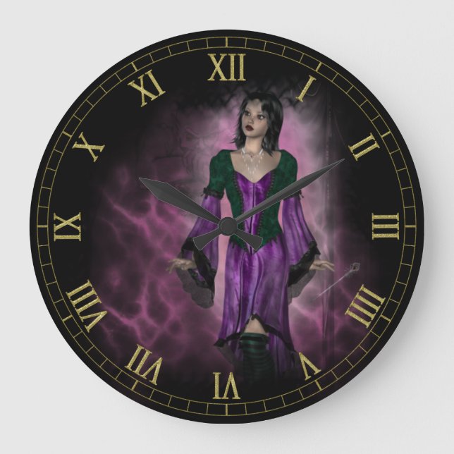 Grande Horloge Ronde Dark Goth Girl Vignette Wall Clock (Recto)