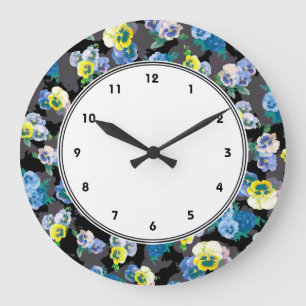 Grande Horloge Ronde Dark pansies Elegélégant Flower print