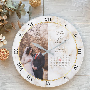 Grande Horloge Ronde Date du calendrier marié Photo personnalisée perso