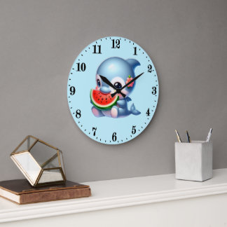 Grande Horloge Ronde Dauphin amateurs de pastèque mignons