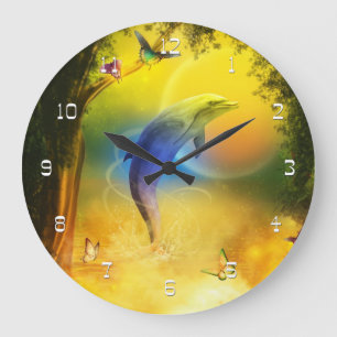 Grande Horloge Ronde Dauphin coloré
