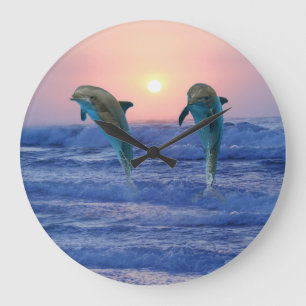Grande Horloge Ronde Dauphin de Bottlenose au lever de soleil