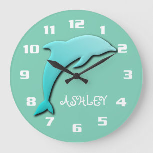 Grande Horloge Ronde Dauphin Monogramme Bleu Aqua Cool