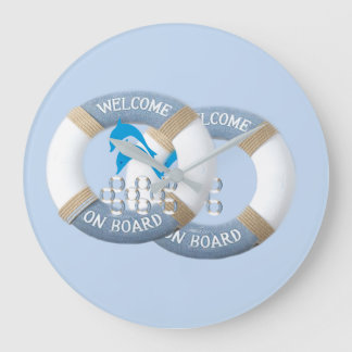 Grande Horloge Ronde Dauphins Côtiers Bleus 
