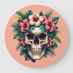 Grande Horloge Ronde Décay tropicale : Fleur et os