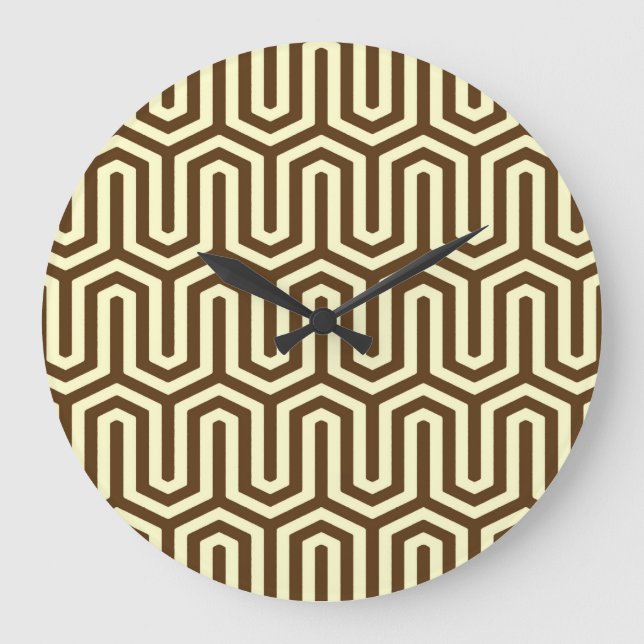 Grande Horloge Ronde Déco motif égyptien - chocolat et crème (Recto)