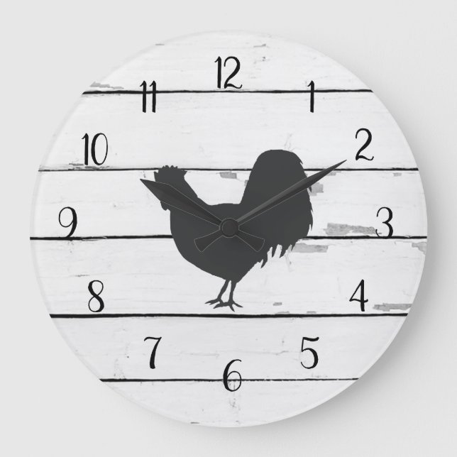 Grande Horloge Ronde Décodeur de Black Rooster Rustic Shiplap (Recto)