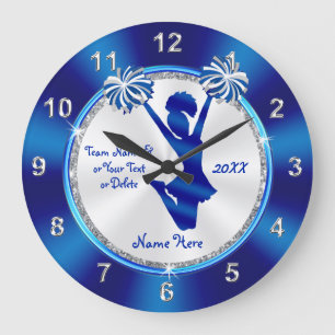 Grande Horloge Ronde Décor bleu et blanc personnalisé de mur de pom-pom