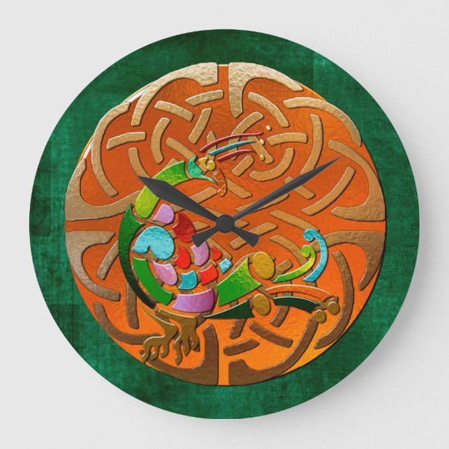 Grande Horloge Ronde Décor celtique Peacock (Recto)